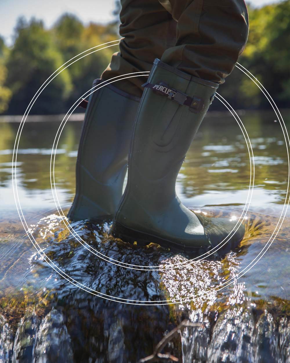 Green coloured Percussion Tradition Wellington Boots on white background 