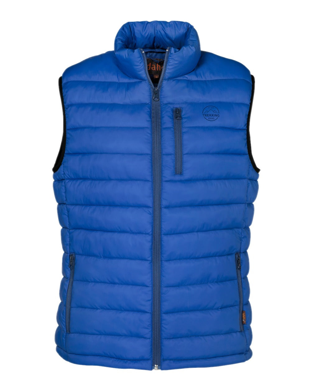Denim Blue coloured Percussion Trekking Quilted Gilet on white background 