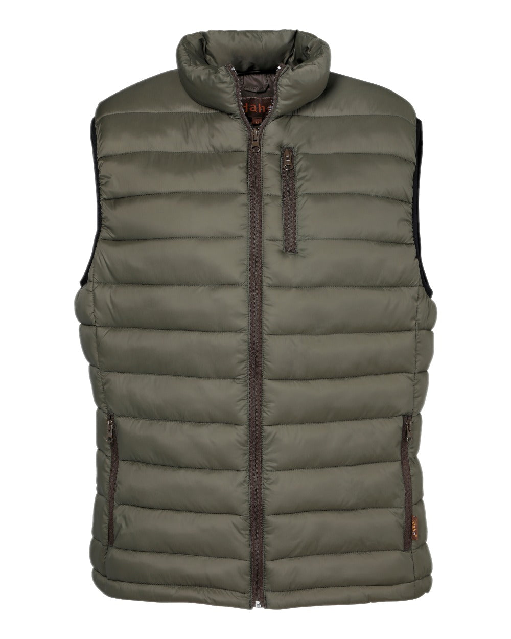 Khaki coloured Percussion Trekking Quilted Gilet on white background 