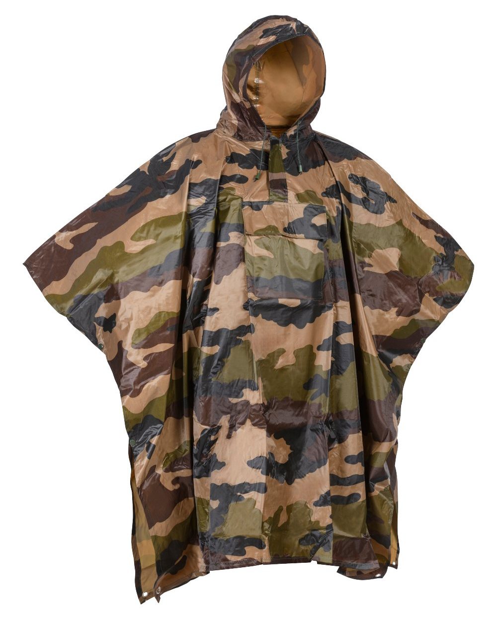 Central Europe Camo coloured Percussion Waterproof Poncho on white background 