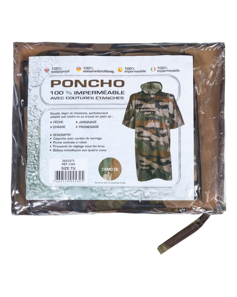 Central Europe Camo coloured Percussion Waterproof Poncho on white background 