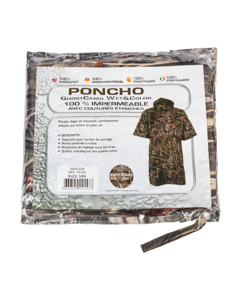 Ghostcamo Wet coloured Percussion Waterproof Poncho on white background 