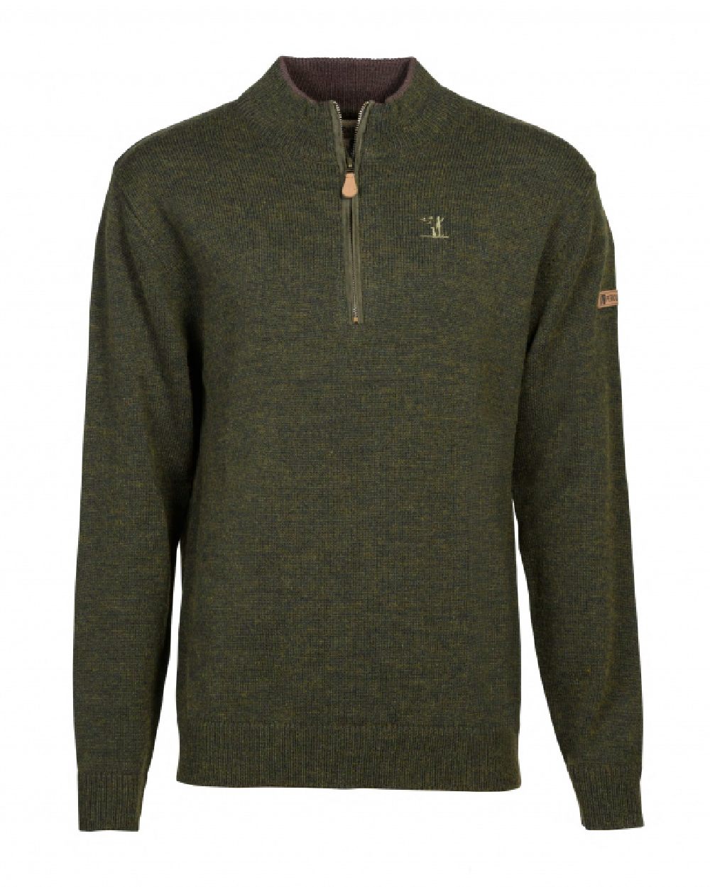 Khaki coloured Percussion Women_s Sweater with Funnel Neck on white background 