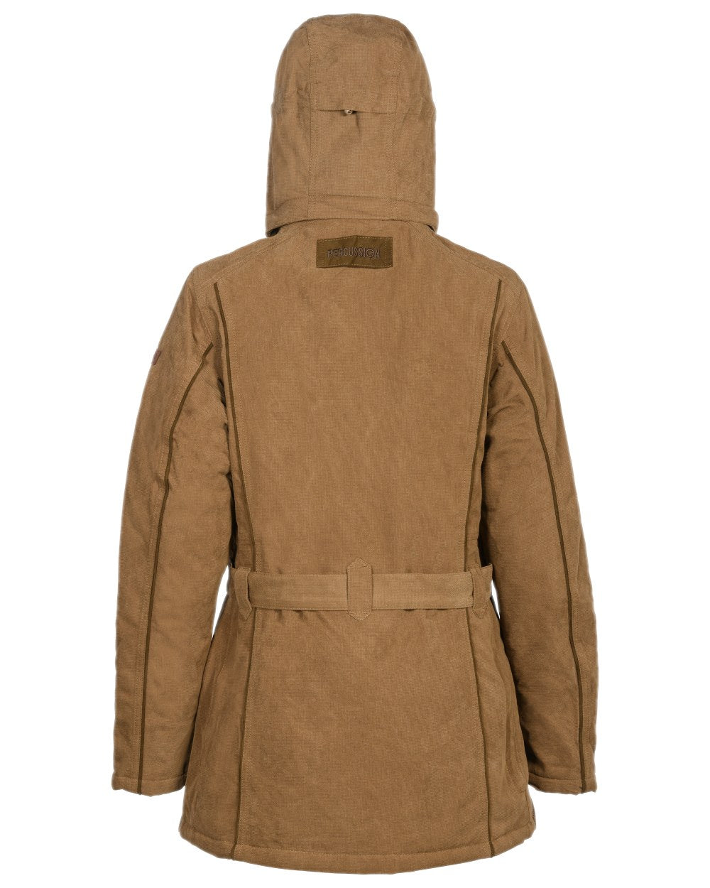 Brown coloured Percussion Womens Rambouillet Original Waterproof Jacket on white background 