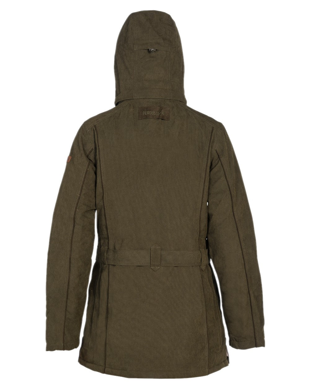 Khaki coloured Percussion Womens Rambouillet Original Waterproof Jacket on white background 