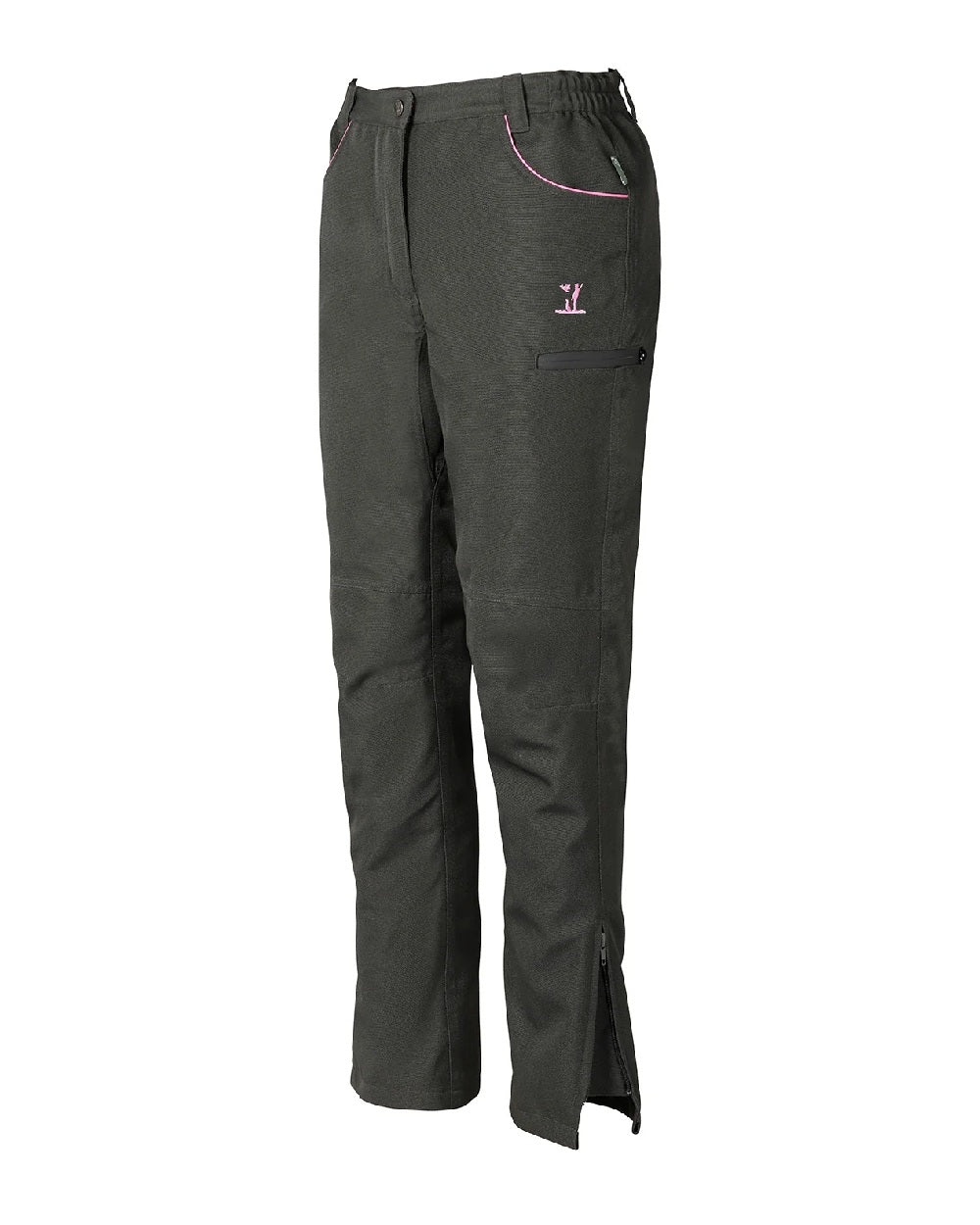 Khaki coloured Percussion Womens Stronger Hunting Trousers on white background 
