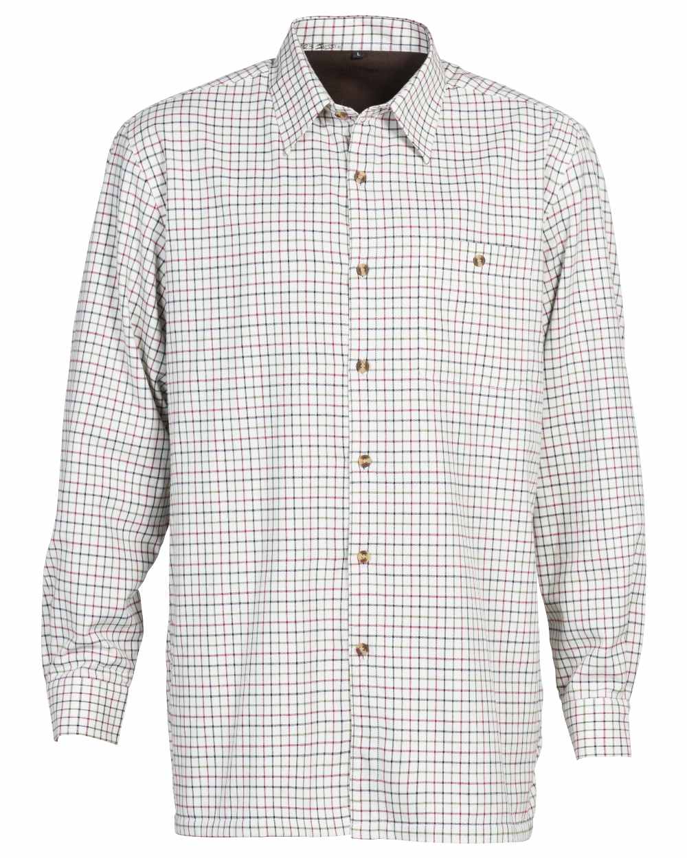 Khaki Red Coloured Percussion Inverness Fleece-Lined Shirt On A White Background 