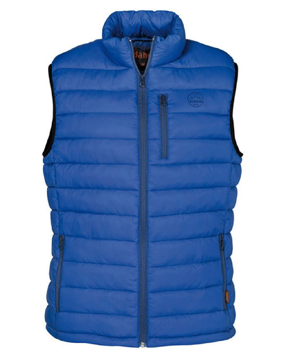 Denim Blue coloured Percussion Trekking Quilted Gilet on white background 