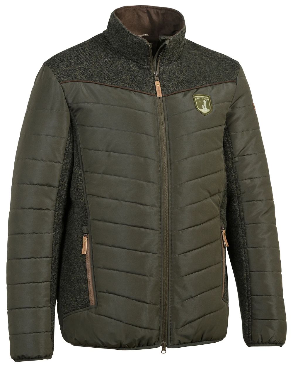 Khaki coloured Percussion Doudonne Alaska Padded Jacket on white background 