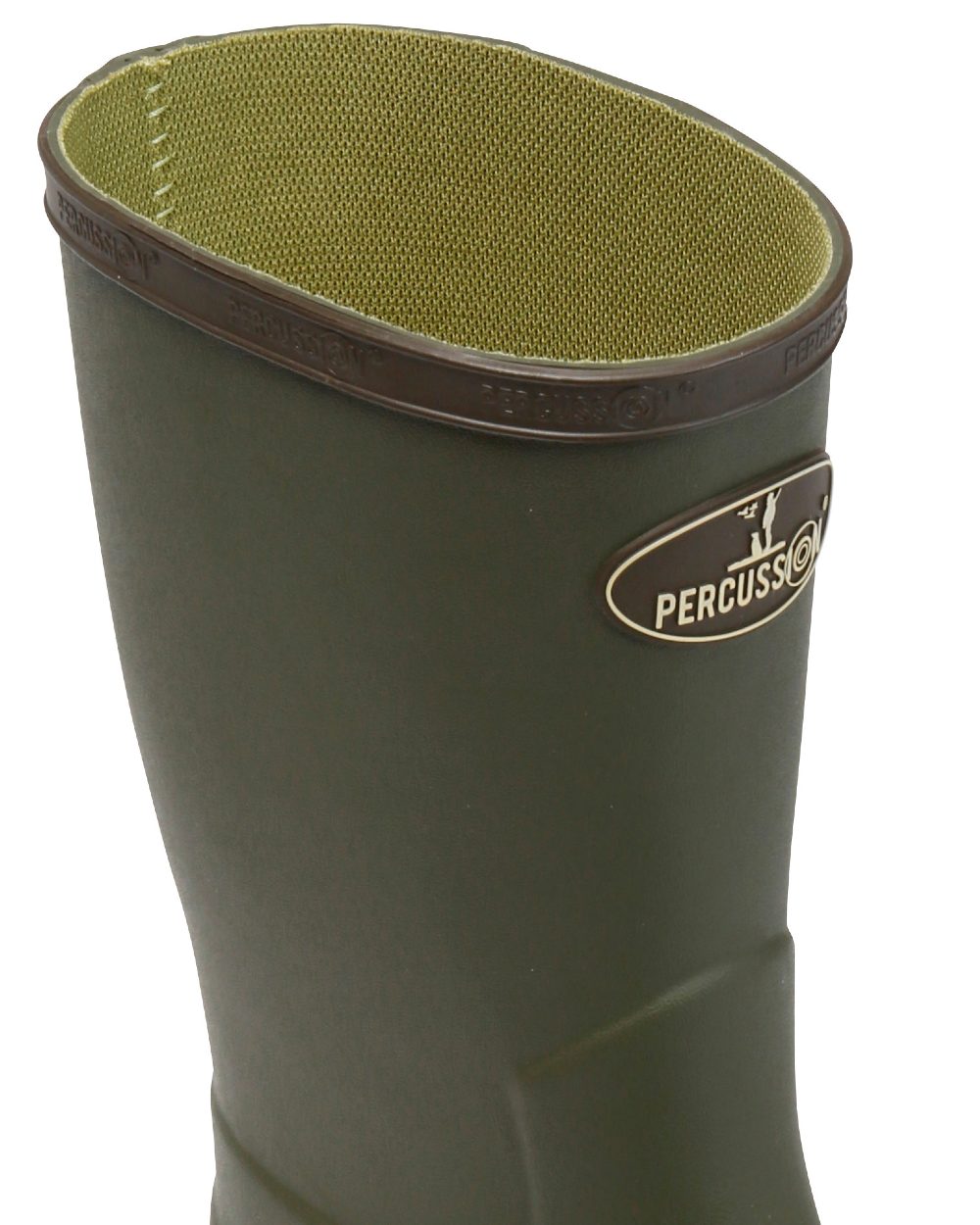 Khaki coloured Percussion Marly Jersey Short Wellington Boots on white background 