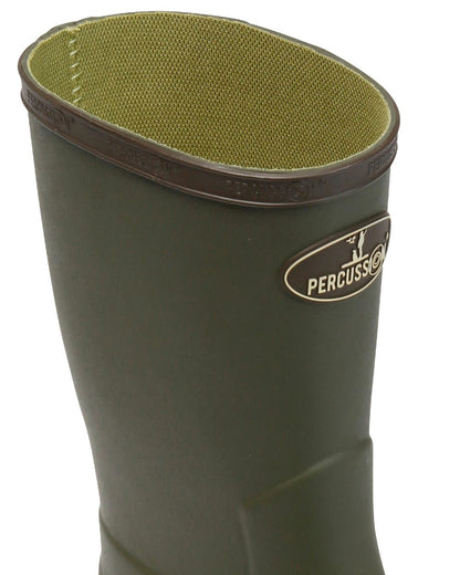 Khaki coloured Percussion Marly Jersey Short Wellington Boots on white background 