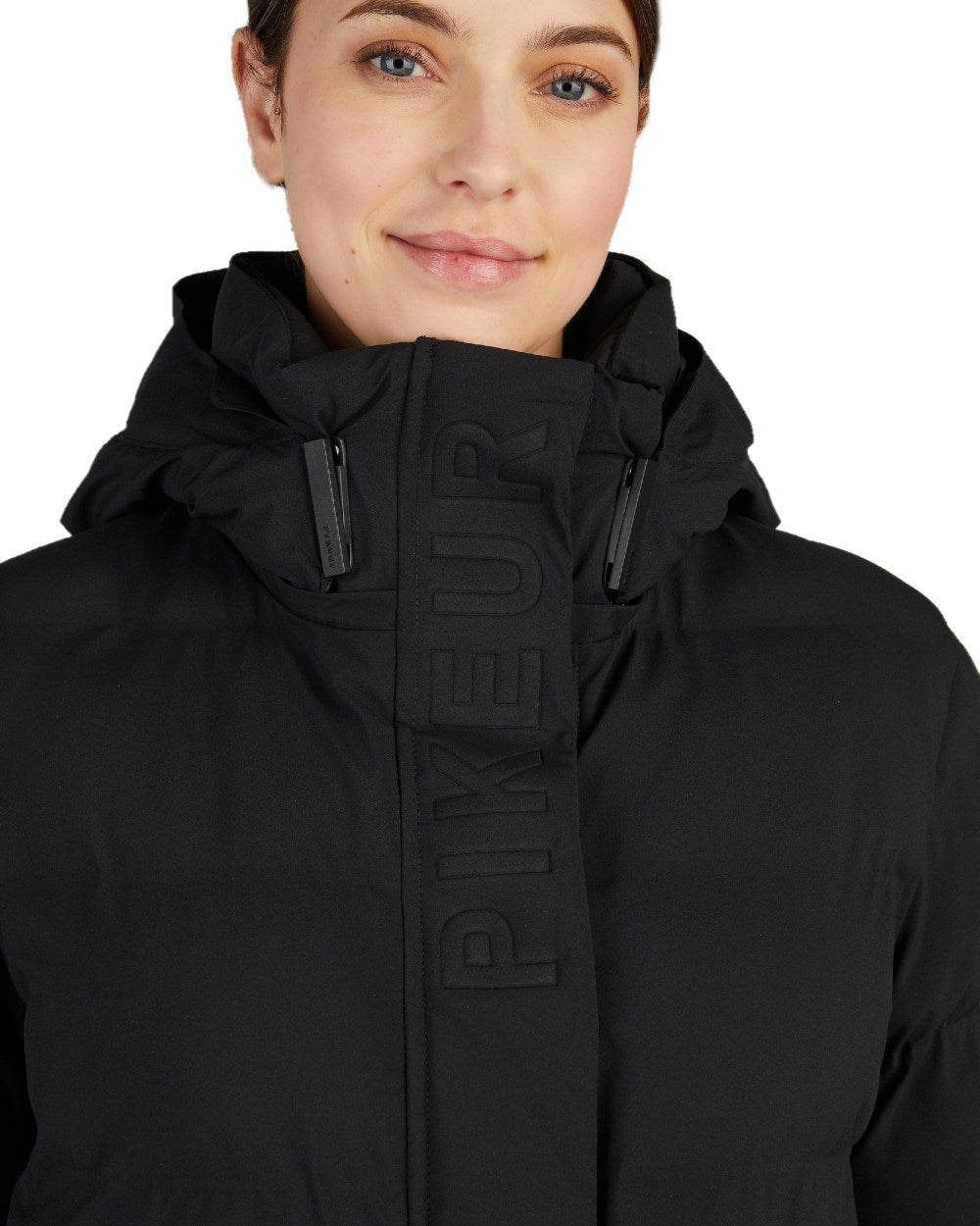 Black coloured Pikeur Athleisure Raincoat on white background 