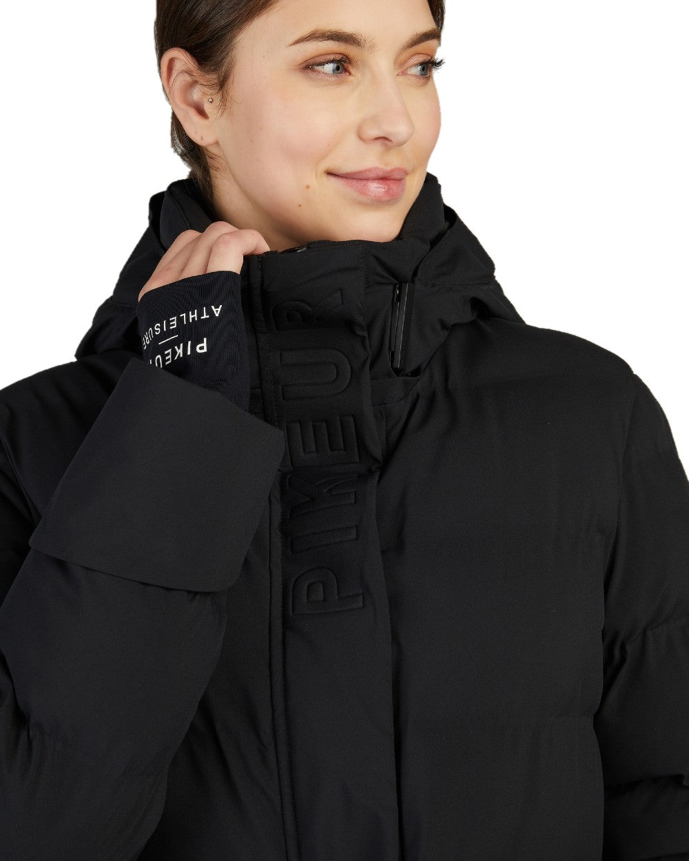 Black coloured Pikeur Athleisure Raincoat on white background 