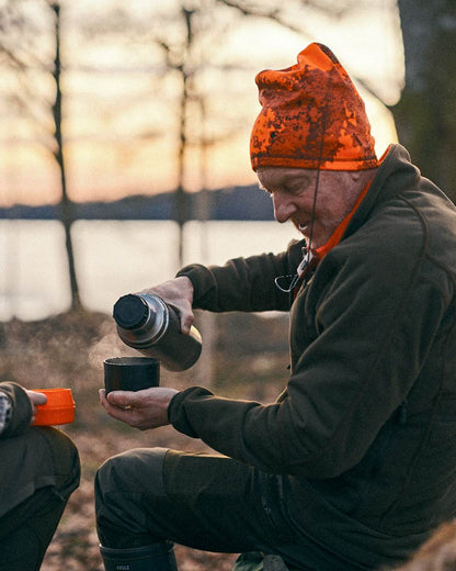Strata Blaze Coloured Pinewood Camou Beanie on outdoor background 