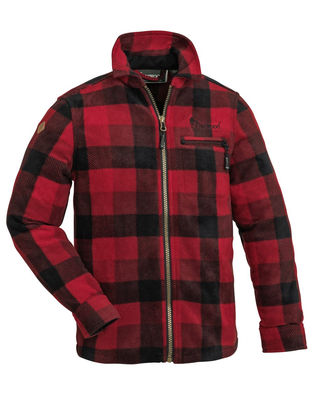 Red Black coloured Pinewood Childrens Canada Fleece Shirt on white background 