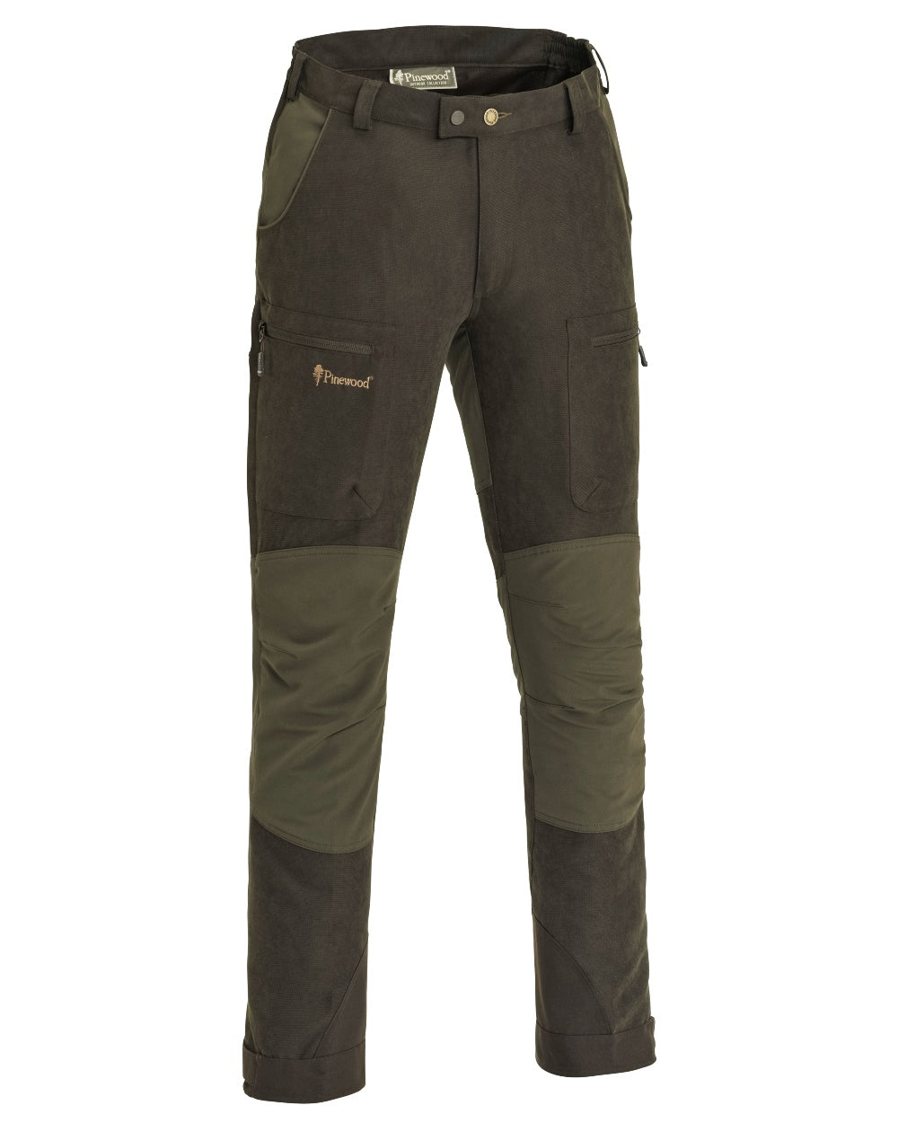Suede Brown Dark Olive coloured Pinewood Childrens Caribou Hunt Trousers on white background 