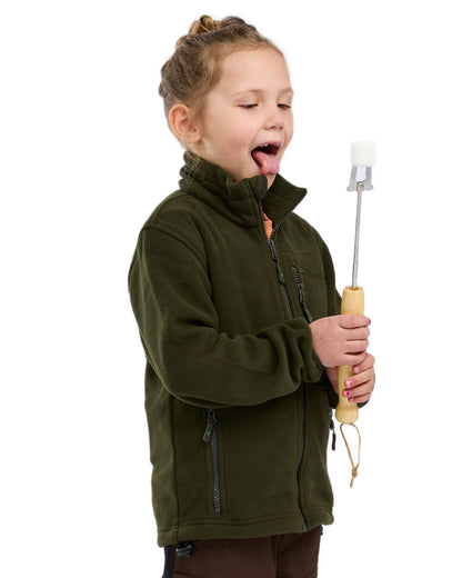 Green coloured Pinewood Childrens Finnveden Fleece Jacket on white background 