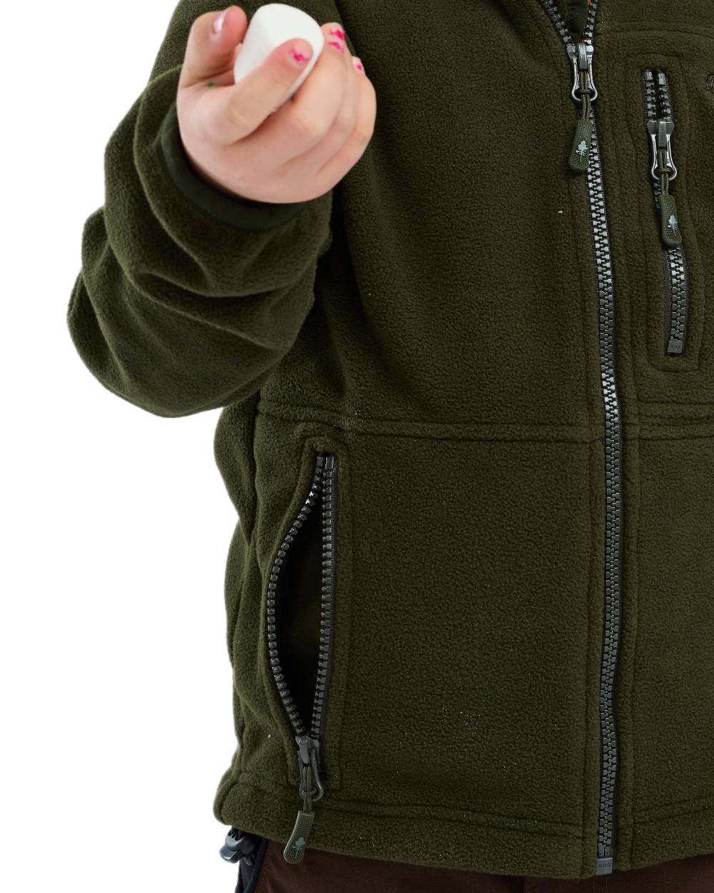 Green coloured Pinewood Childrens Finnveden Fleece Jacket on white background 
