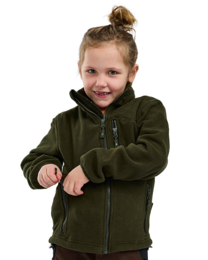 Green coloured Pinewood Childrens Finnveden Fleece Jacket on white background 