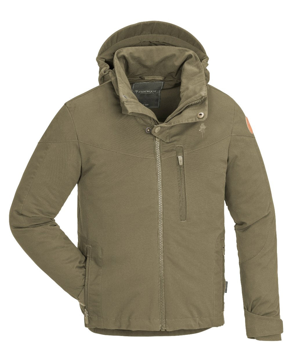Hunting Olive coloured Pinewood Childrens Finnveden Hybrid Jacket on white background 