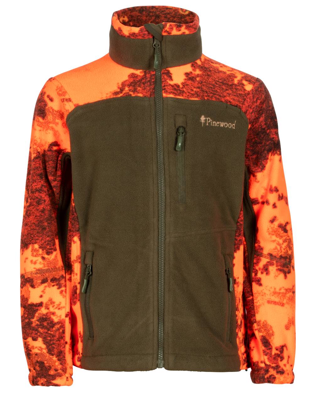 Strata Blaze Hunter Green coloured Pinewood Childrens Furudal Hunters Camou Fleece Jacket on white background 
