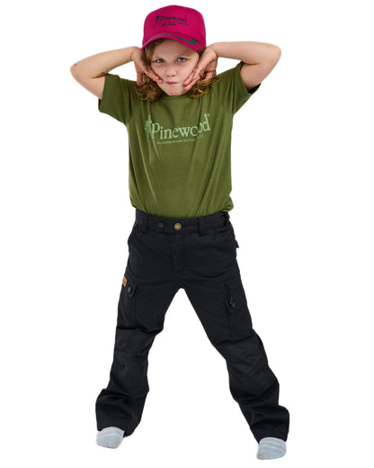 Black coloured Pinewood Childrens Lappland Trousers on white background 