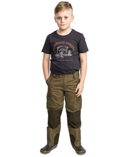Hunting Olive Mossgreen coloured Pinewood Childrens Lappland Trousers on white background 