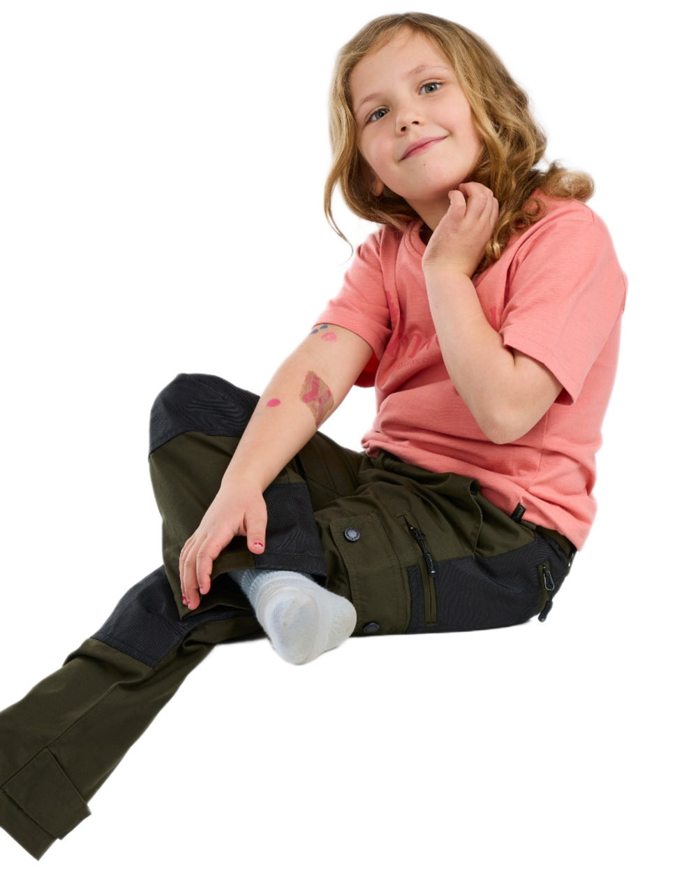 Moss Green Black coloured Pinewood Childrens Lappland Trousers on white background 