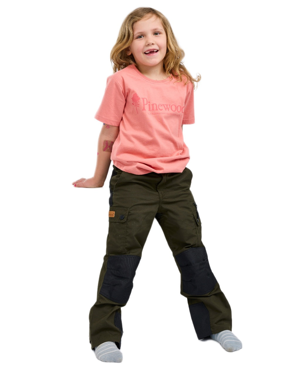 Moss Green Black coloured Pinewood Childrens Lappland Trousers on white background 