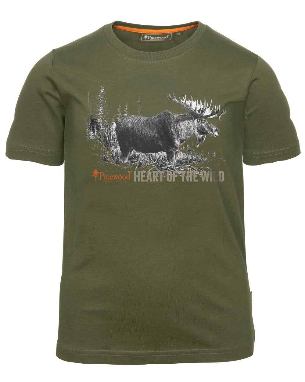 Green coloured Pinewood Childrens Moose T-Shirt on white background 