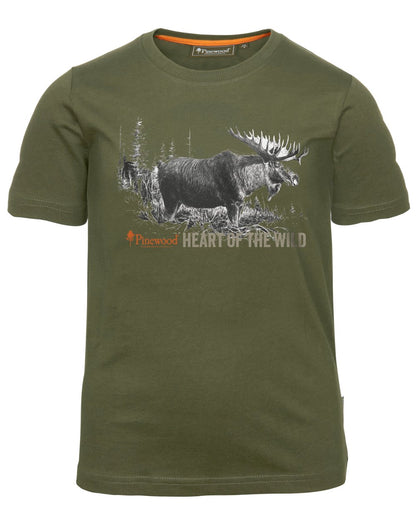 Green coloured Pinewood Childrens Moose T-Shirt on white background 