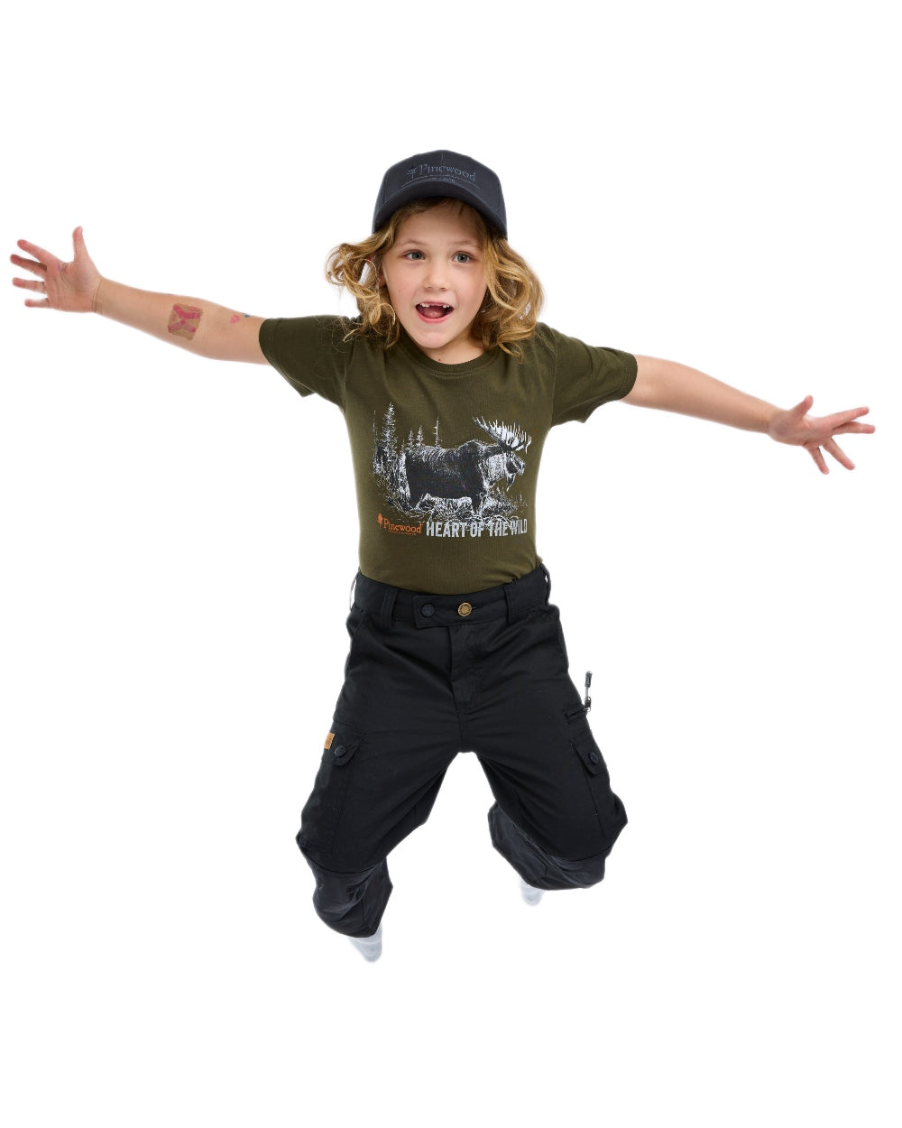 Green coloured Pinewood Childrens Moose T-Shirt on white background 