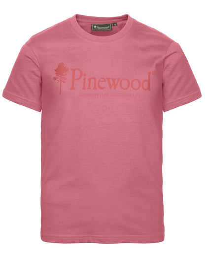 Lantana Pink coloured Pinewood Childrens Outdoor Life T-Shirt on white background 