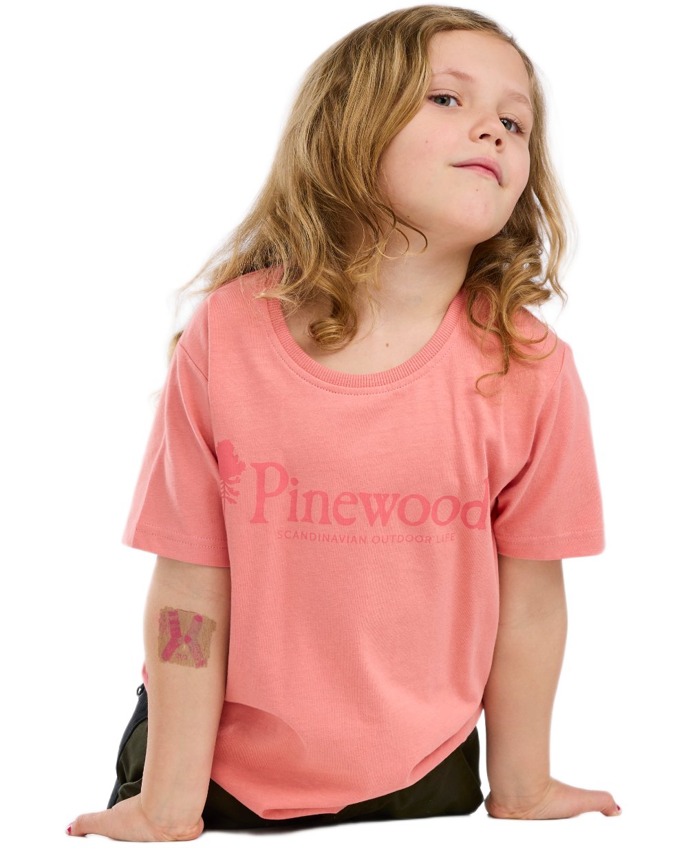 Lantana Pink coloured Pinewood Childrens Outdoor Life T-Shirt on white background 