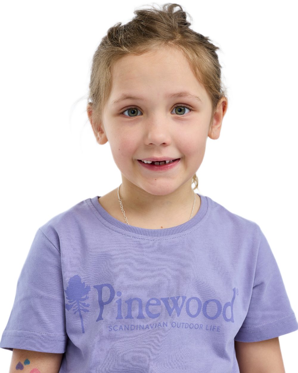 Light Lilac coloured Pinewood Childrens Outdoor Life T-Shirt on white background 