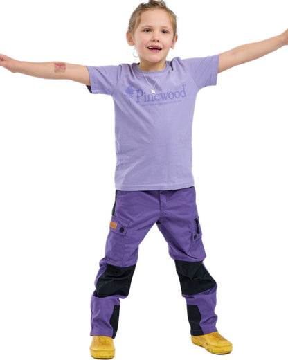 Light Lilac coloured Pinewood Childrens Outdoor Life T-Shirt on white background 