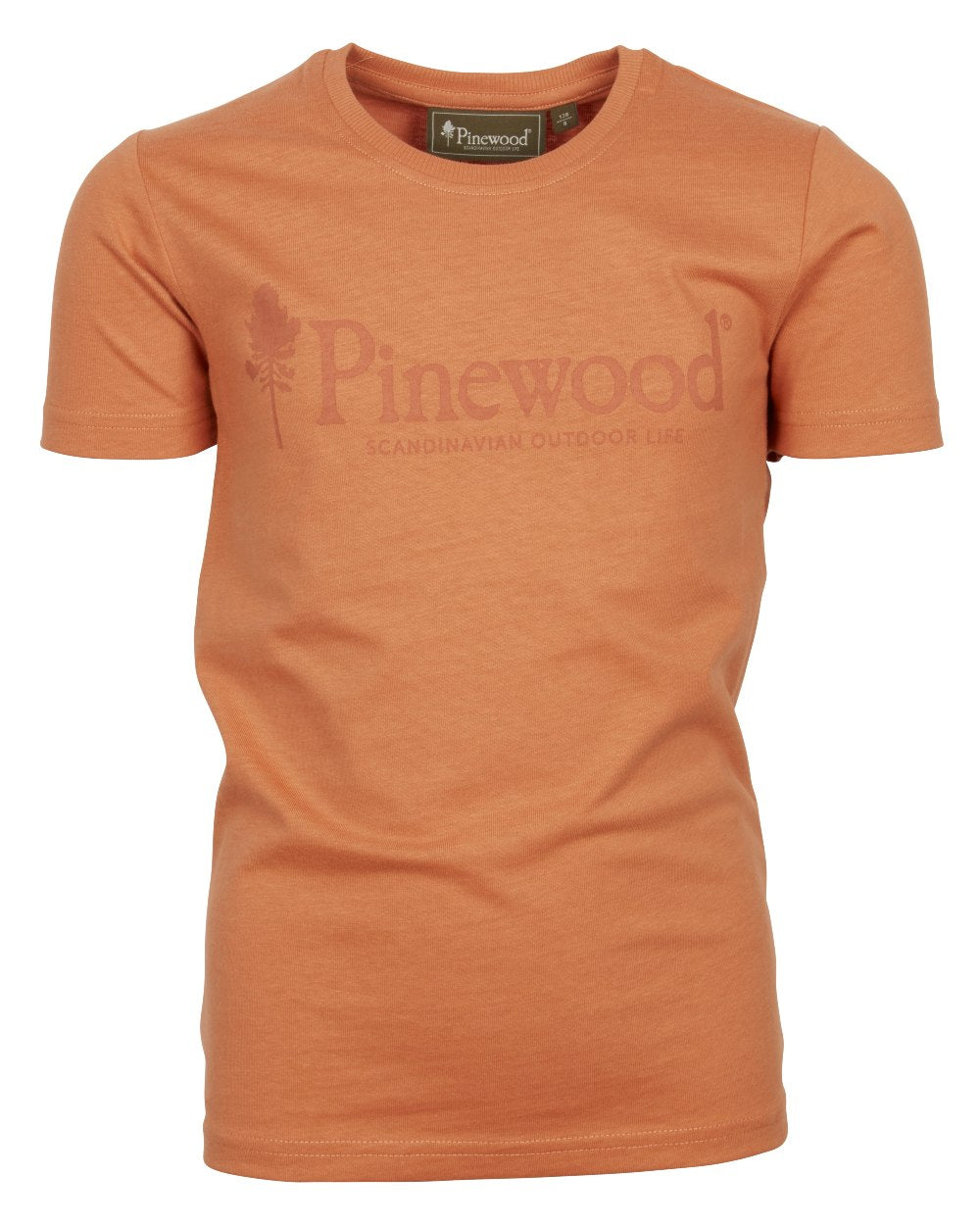 Light Terracotta coloured Pinewood Childrens Outdoor Life T-Shirt on white background 