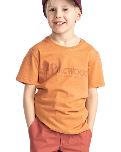 Light Terracotta coloured Pinewood Childrens Outdoor Life T-Shirt on white background 