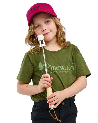 Pine Green coloured Pinewood Childrens Outdoor Life T-Shirt on white background 