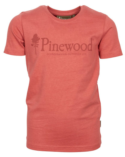 Pink coloured Pinewood Childrens Outdoor Life T-Shirt on white background 