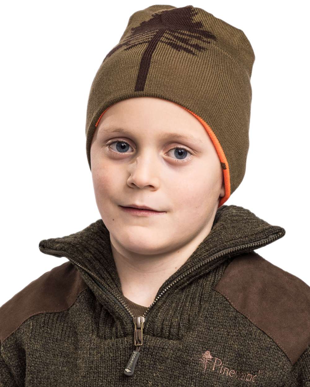 Orange Green coloured Pinewood Childrens Tree Hat on white background 