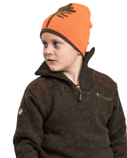 Orange Green coloured Pinewood Childrens Tree Hat on white background 