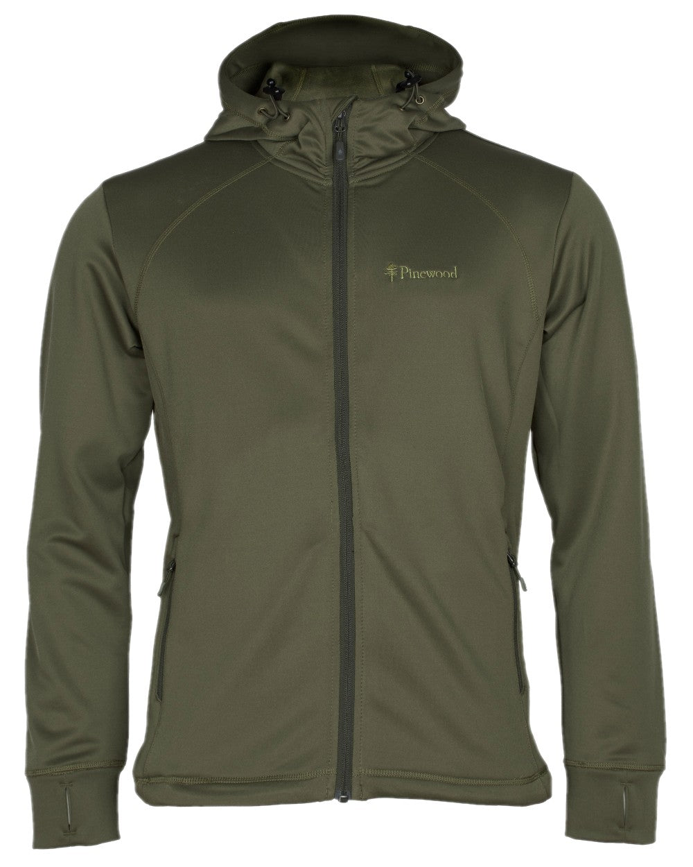 Olive Coloured Pinewood Finnveden Hoodie on white background 