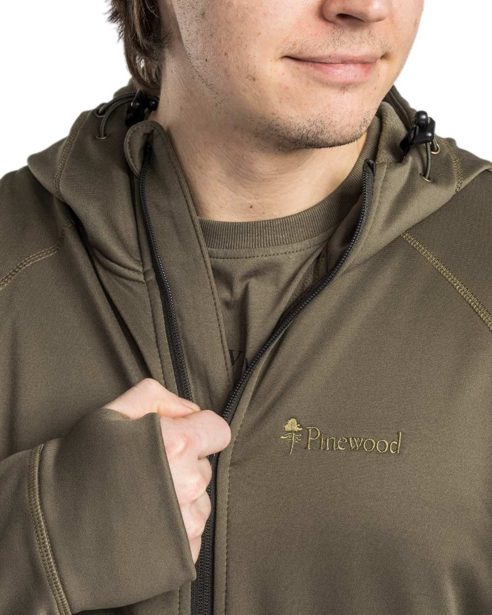 Olive Coloured Pinewood Finnveden Hoodie on white background 