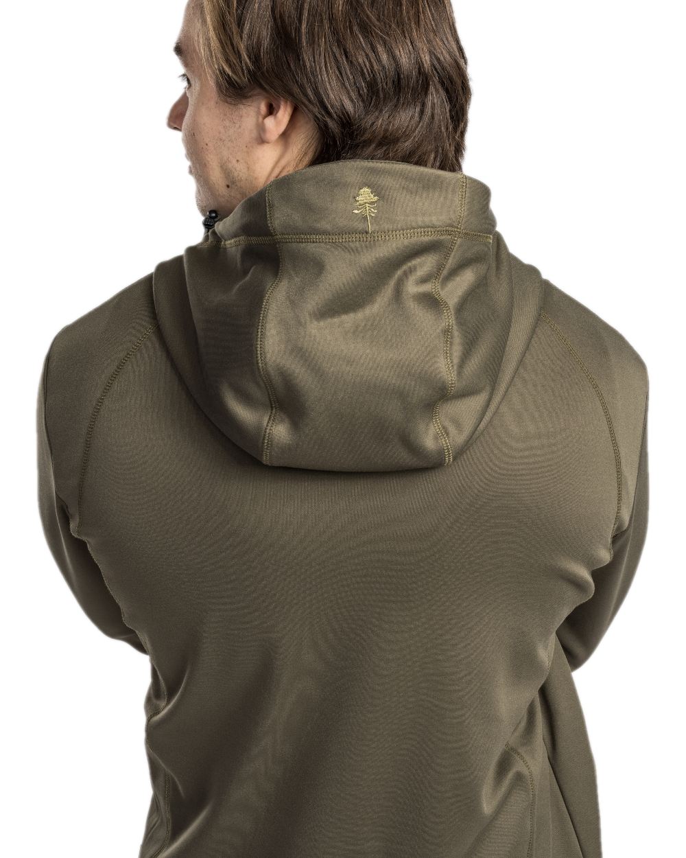 Olive Coloured Pinewood Finnveden Hoodie on white background 