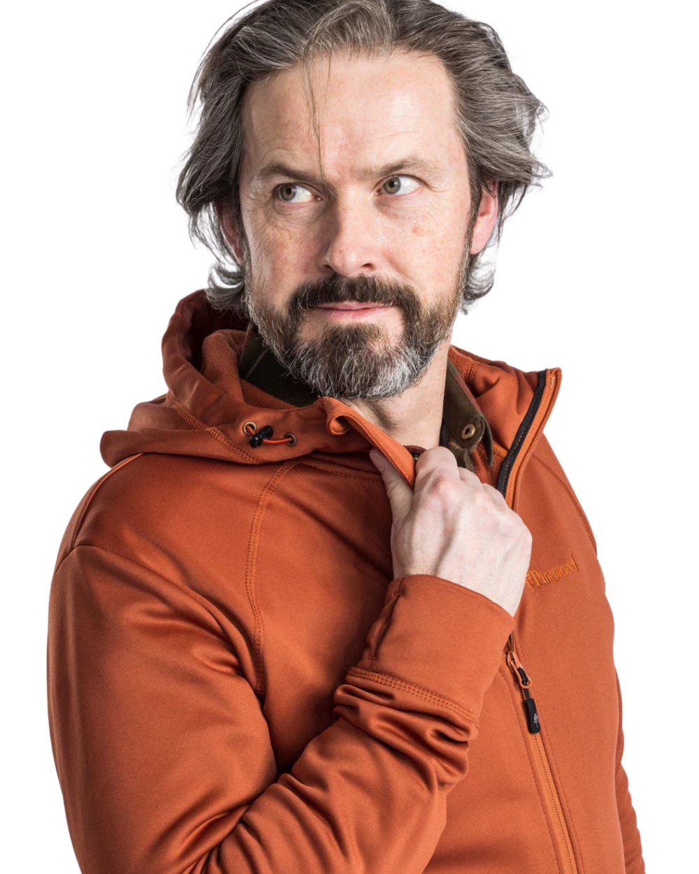 Terracotta coloured Pinewood Finnveden Hoodie on white background 