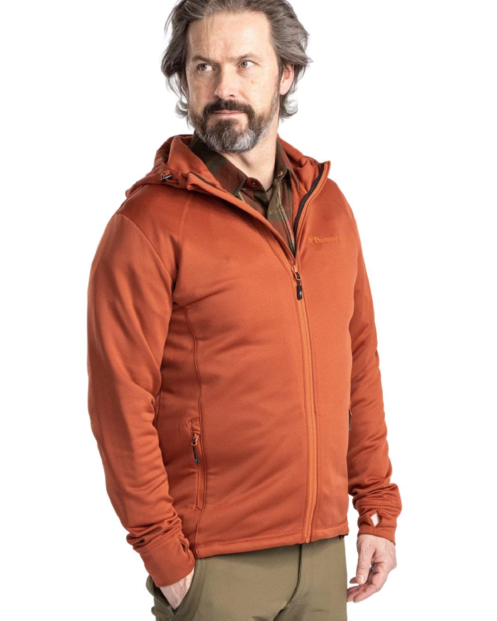 Terracotta coloured Pinewood Finnveden Hoodie on white background 