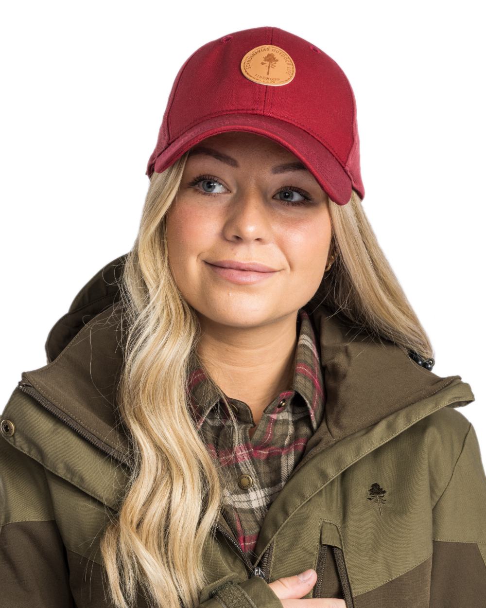 Dark Tomato Dark Red Coloured Pinewood Finnveden Hybrid Cap on white background 