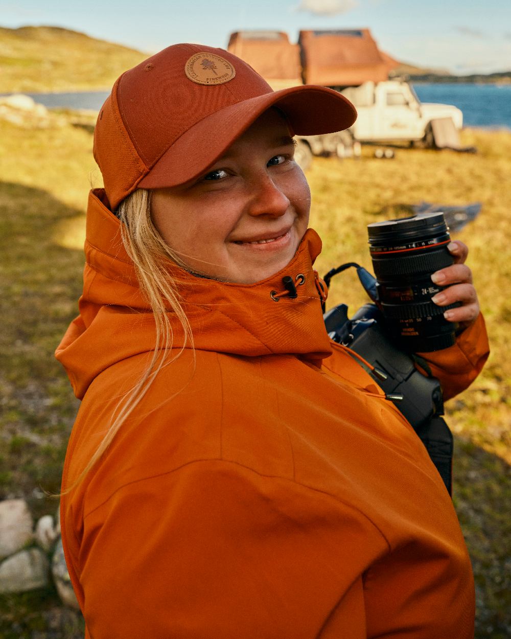 Terracotta Coloured Pinewood Finnveden Hybrid Cap on outdoor background 