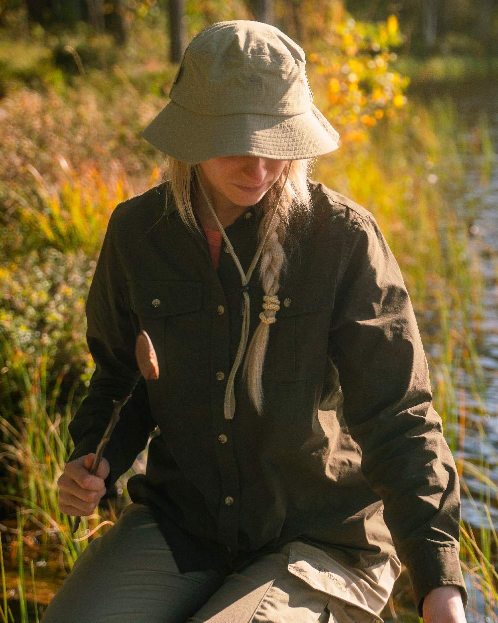 Light Khaki Coloured Pinewood Insectsafe Hat on outdoor background 